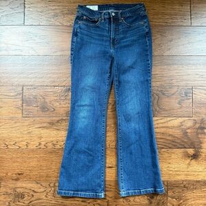 Gap High Rise ’70s Flare Jeans Dark Indigo Stretch Y2K Retro Petite Size 28 6